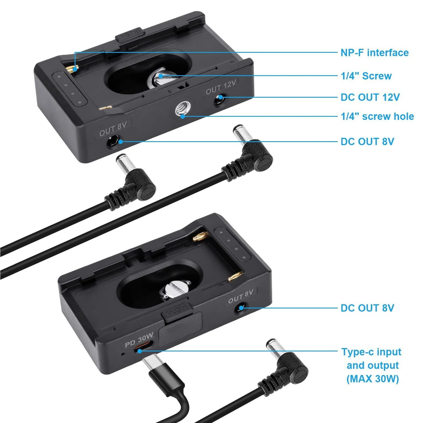 Battery Adapter Plate 1/4 Inch Screw Hole Cold Shoe Adapter Battery Plate for NP-F550 for NP-F750 np-f battery