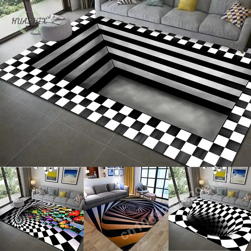 

Teenager 3D Vortex Carpet Entrance Door Home Living Room Mat Modern Large Area Geometric Optical Doormat Illusion Rug Decoration