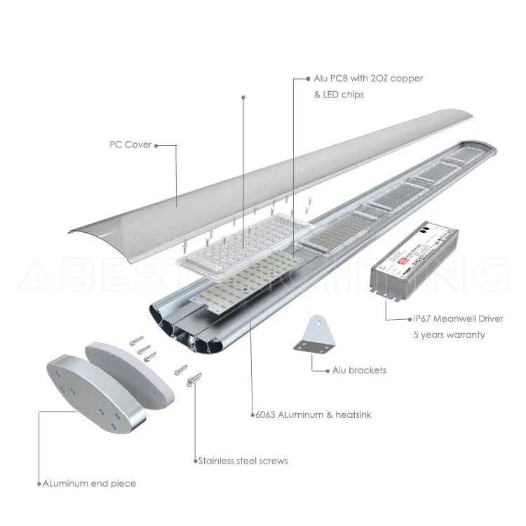2 ft 3ft 4ft IP65 waterproof linear industrial 100w 120w 150w 200w 250w linear led high bay