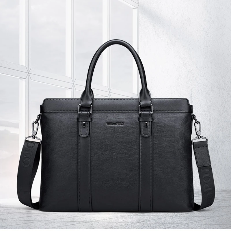 Men's leather briefcase, multifunctional laptop bag, fashionable commuting shoulder bag