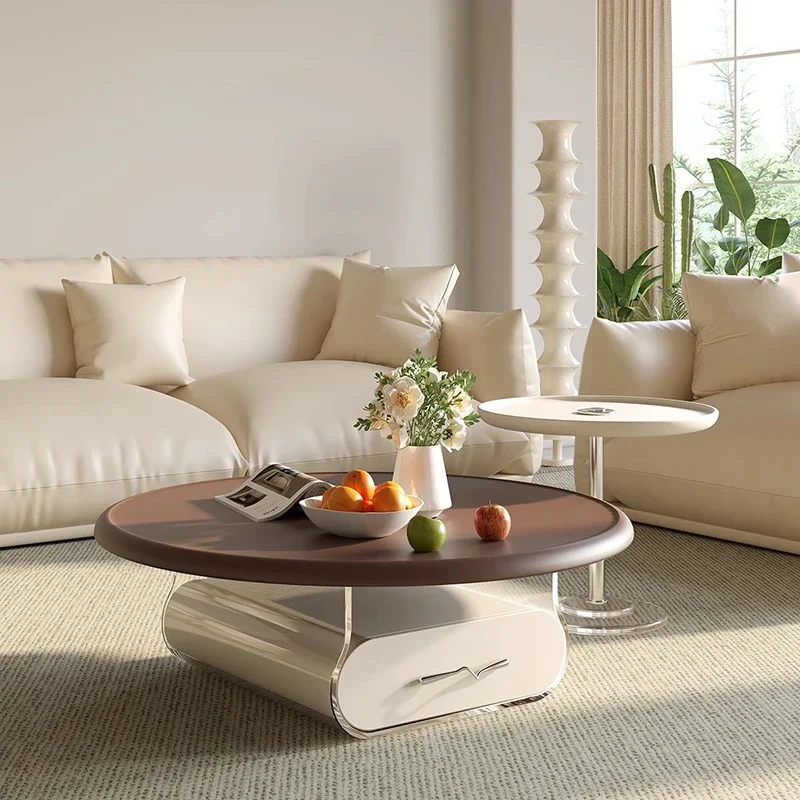 New Cream Light Retro Coffee Tables Simple Light Luxury Round Living Room Center Table Acrylic Shop Office Muebles Furniture