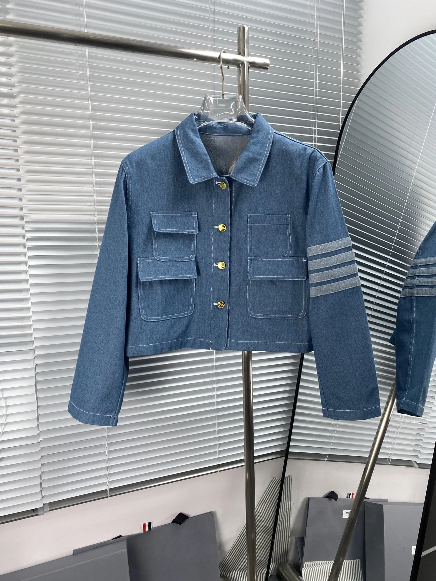 

Куртка женская короткая из денима в полоску, в стиле Харадзюку