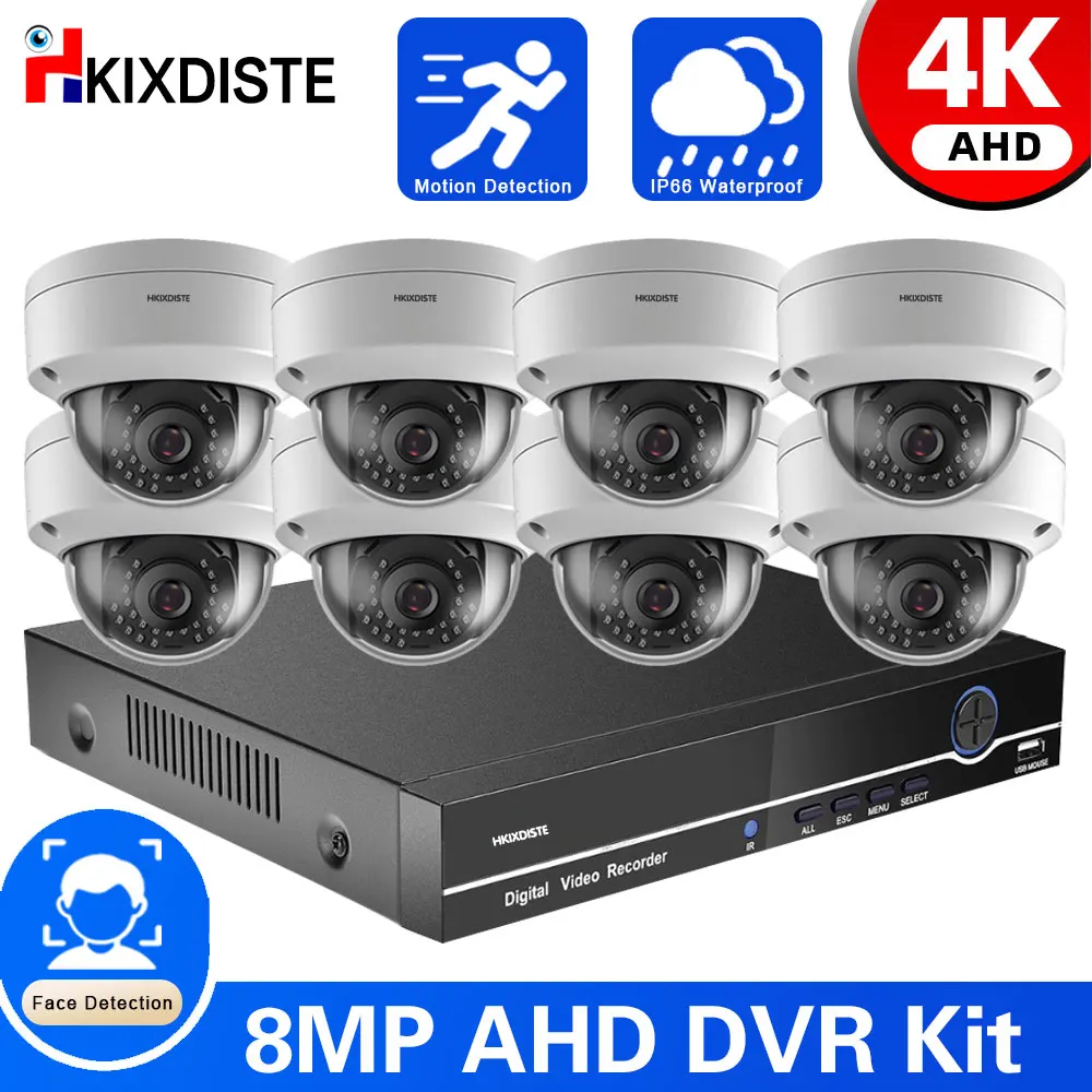 8CH 4K CCTV Face AHD System Outdoor 8MP Lite Video DVR With Explosion-Proof Security Camera Day/Night Video Surveillance System