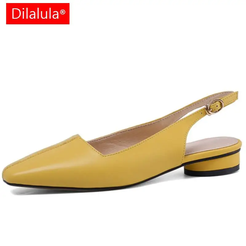 

Dilalula Women Pumps Spring Summer New Splicing Genuine Leather Office Ladies Casual Low Heels Shoes Woman Sweet Elegant Sandals