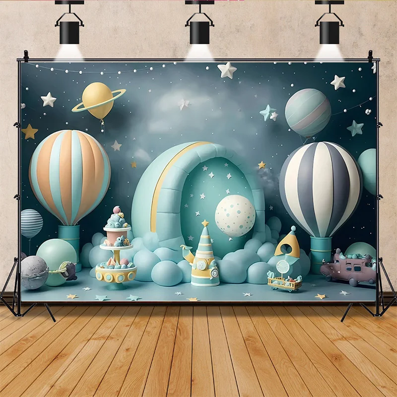 

Happy Birthday Newborn Theme Photography Backdrops Prop Air Balloon Party Decorations Baby Shower Photo Studio Background BB-04