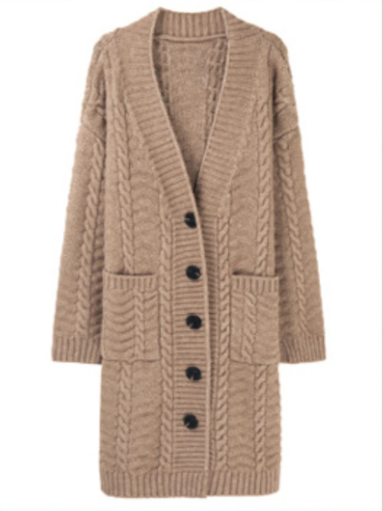 여성용 니트 가디건 스웨터 긴 가디건, 한국 패션, 브이넥 긴팔 탑, 가을 겨울 의류, 부드러운 탑, 신상