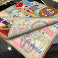 Brand Silk Scarves Horse Rope Printed Twill Silk Scarf Women Shawls Luxury Design Hijab Fashion Square Curled Scarf Neckerchief - Image 3
