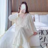 2025 Summer Pregnant Women Clothes Fashion Sweet Lace Patchwork V-neck Maternity Nursing Nightgowns Sleep Lounge Dress Lactation 4