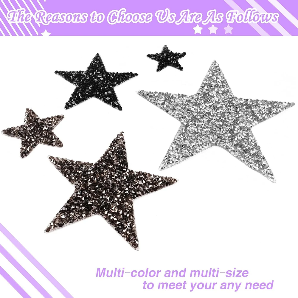 Self Adhesive Patches Tactical Insignia Patch Wing Appliques 4PCS Iron on Patches Star Appliques Rhinestone Star Patches Glitter Appliques For Clothing Jeans Repair Decoration