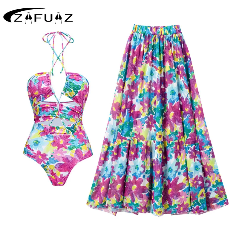 ZAFUAZ-Women-Swimsuit-Hatler-Swimwear-Three-piece-Summer-Skirt-High ...
