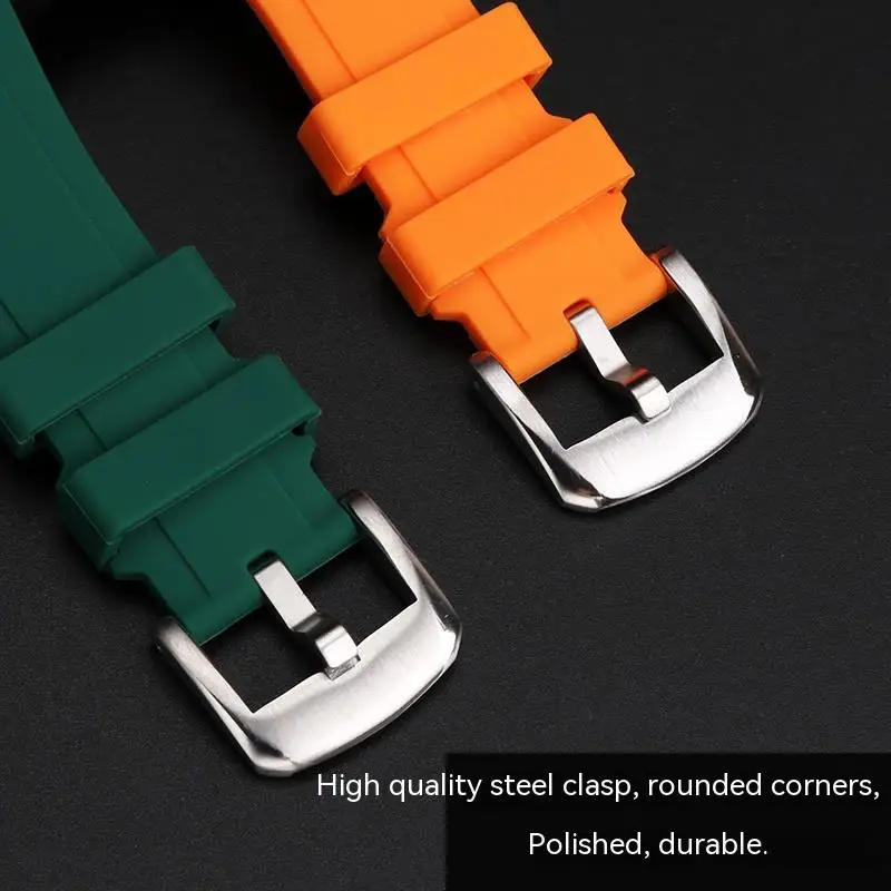 Curved Waterproof Silicone Watch Strap - Men's Soft 22mm Rubber Band Bracelet