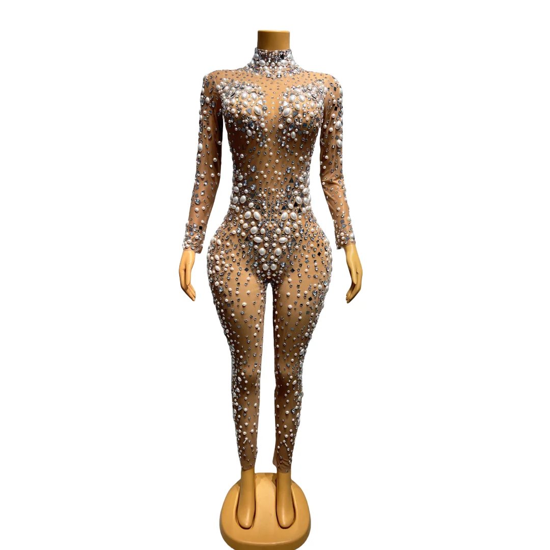 Sparkle Rhinestone High Neck Colorful Printed Long Dress 2025Women Sexy Evening Birthday Celebrate Stage Performance Costume