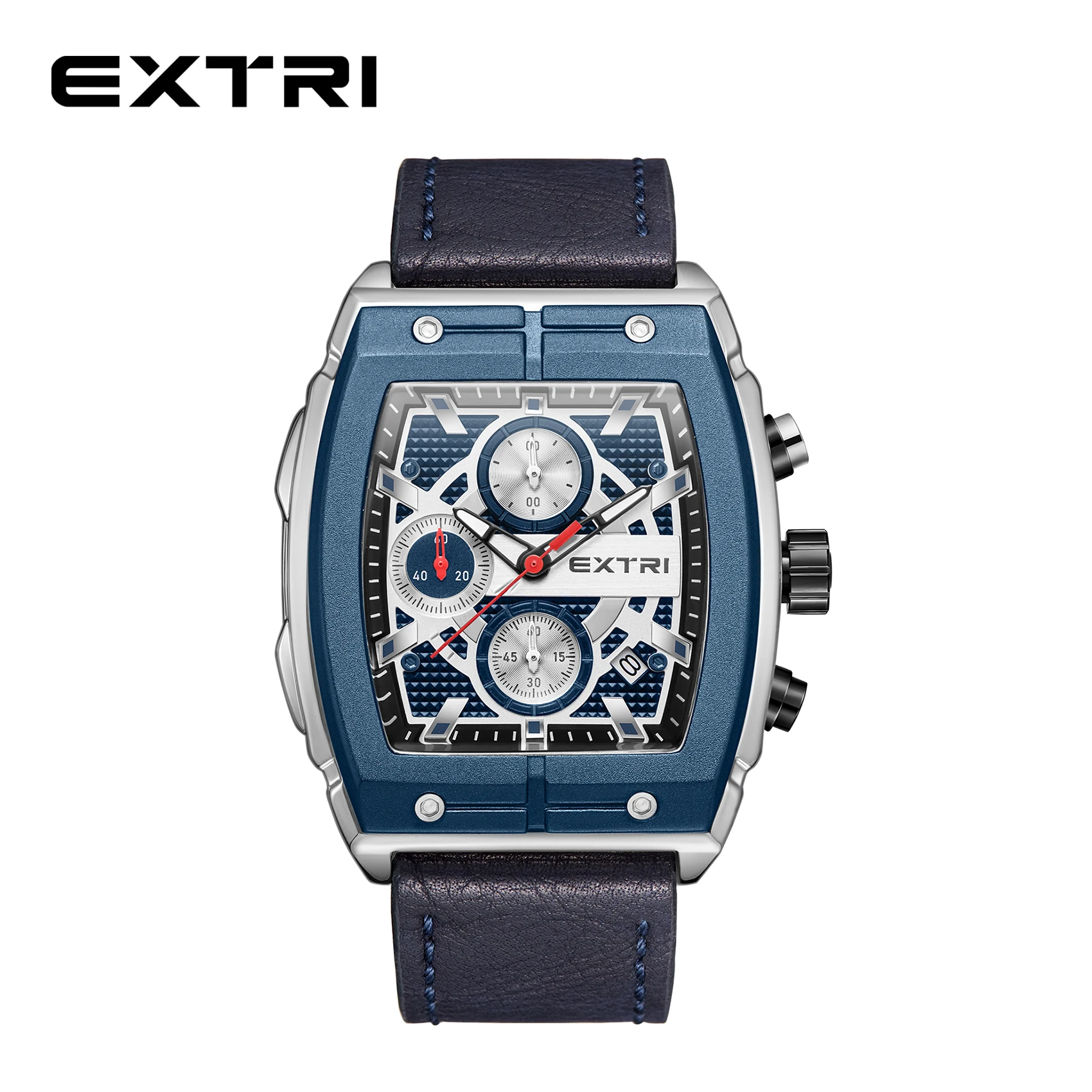 Extri Mens Chronograph Watches New Rectangle Blue Case Famous Brand Luxury Leather Sport Watches Free Shipping With Gifts Box free shipping large kite reel string passer kite accessories conductor wire guide sport parachute