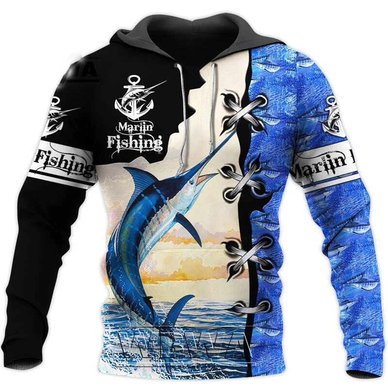 

Winter Oversized Men's Hoodie Sweatshirts 3D Print Deep Sea Fishing Fashion Male Clothes Pullover Sweater Fleece Warm Streetwear