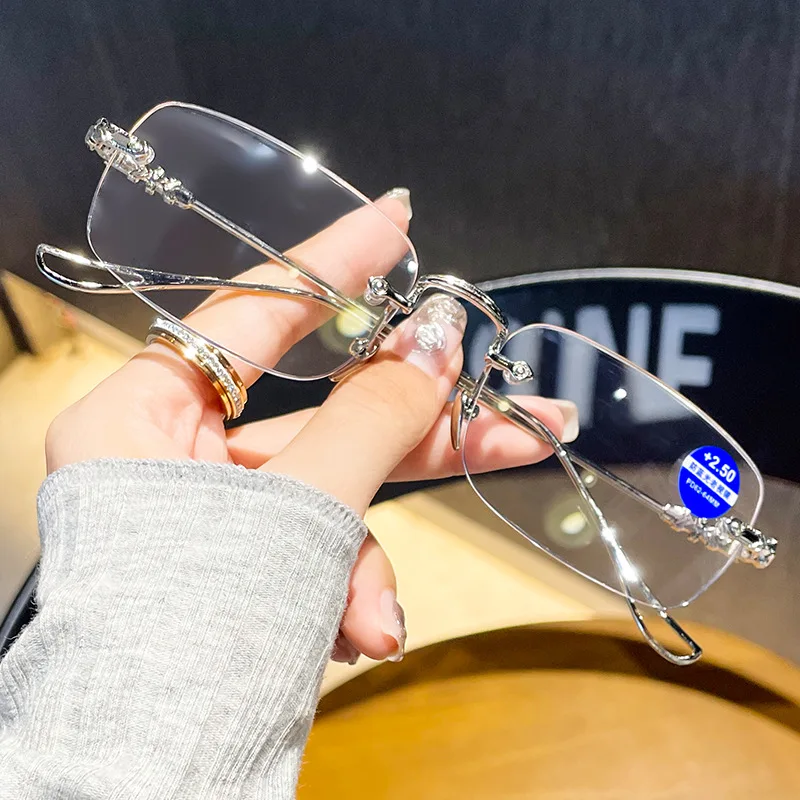 

Luxury Metal Rimless Reading Glasses Unisex Women Men Presbyopia Eyeglasses Finished Frameless Far Sight Eyewear Diopter To +4.0