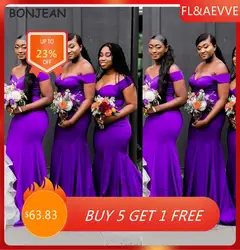 Purple Bridesmaid Dresses Mermaid 2023 Off-The-Shoulder Elastic Satin African Bridesmaid Dress Plus Size for Women Wedding