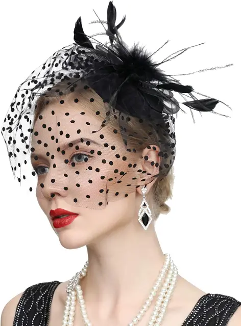 New Fascinator Hats for Women 20s 50s Vintage Pillbox Hat Kentucky Derby Fascinators Feather Flower Veil Wedding Tea Party Hat 1