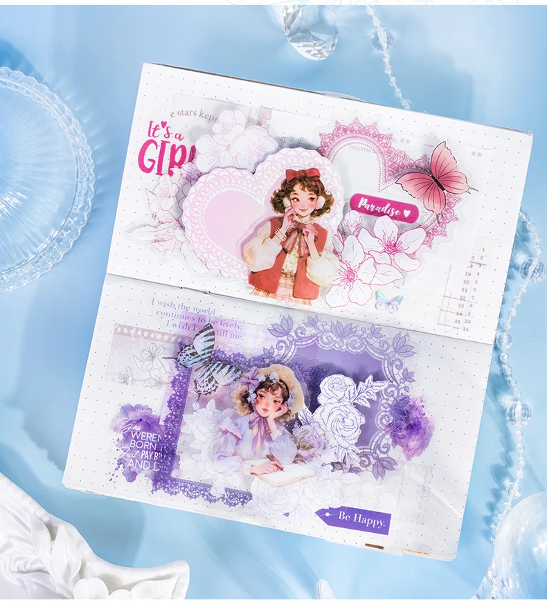 Journal GO 20 Stück Spitze Thema Mode Mädchen Aufkleber Blume Schatten Weben Sprache Aufkleber DIY Scrapbooking Tagebuch Laptop Planer – Detail 12