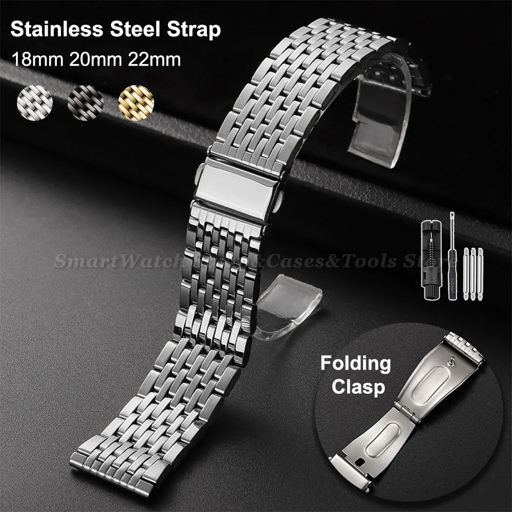 Silver Stainless Steel Watch Band with Double Press Folding Clasp