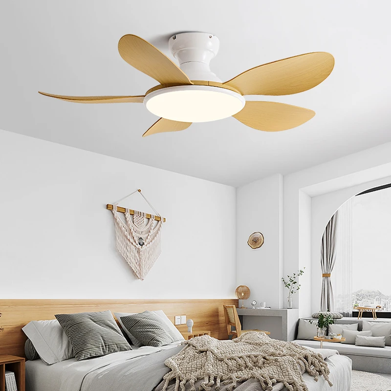 42 52 Inch Ceiling Fan Remote Control Dimming 6 Speech 5 Fan Blade Low Noise Iron ABS Ventilator for Cate Bedroom Dining Room