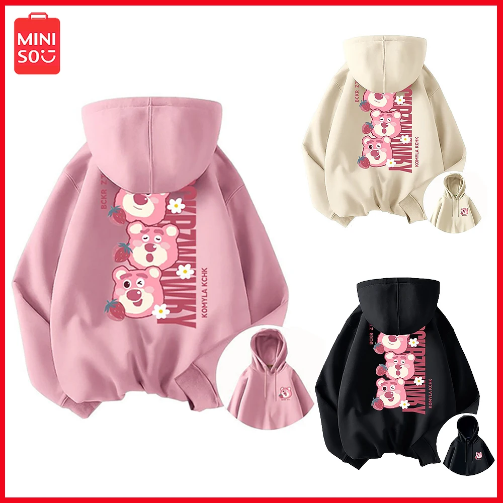 

Miniso Lotso Cartoon Printed Pink Hoodie Men Women Spring and Autumn Casual Long Sleeve Top Student 2023 Birthday Christmas Gift