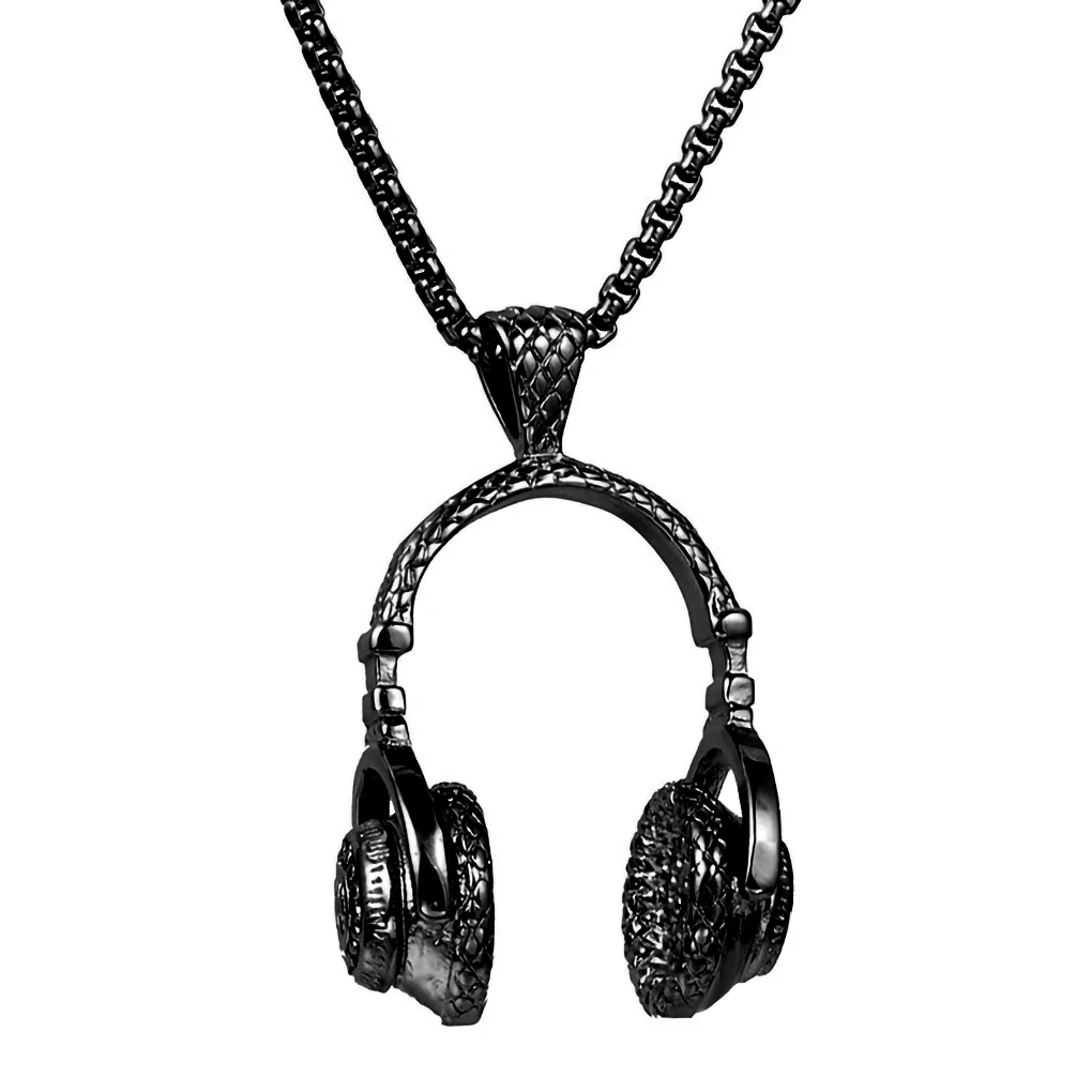 

DJ Music Headphone Pendant Necklace Long Neck Chain Men Women Hip Hop Rock Jewelry Gift, Golden