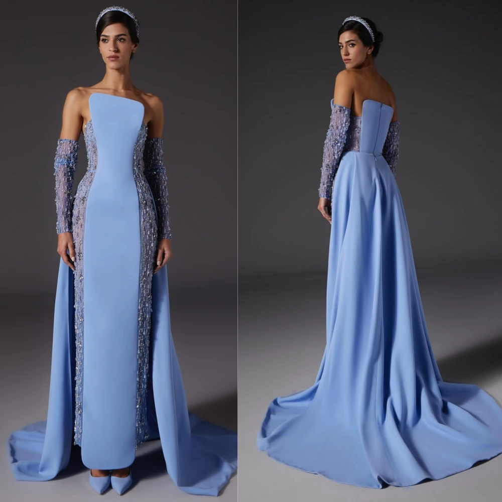 

Ball Dress Evening Charmeuse Beading Wedding Party Sheath Strapless Bespoke Occasion Gown Midi Dresses Saudi Arabia