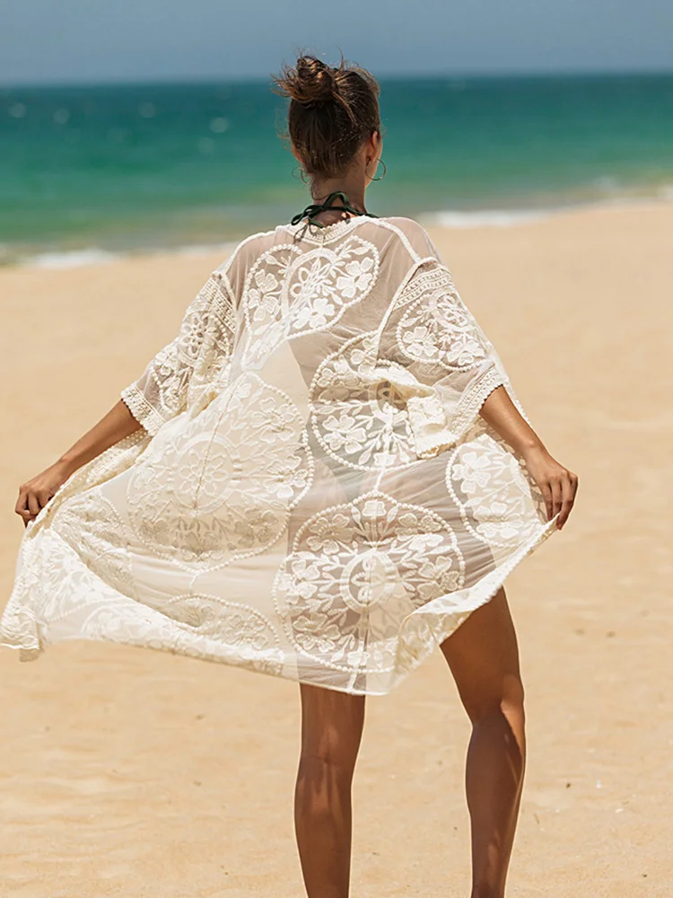 Pareo Spiaggia Donna Chiffon - Copertura Bikini Boho Con Pizzo | Taglia Unica Per Vacanze E Piscina