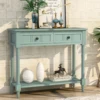 TREXM Daisy Series Console Table Traditional Design with Two Drawers and Bottom Shelf Acacia Mangium (Retro blue) 1