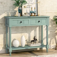 TREXM Daisy Series Console Table Traditional Design with Two Drawers and Bottom Shelf Acacia Mangium (Retro blue) 1