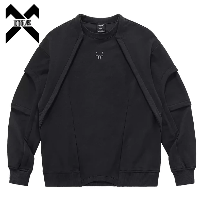 

Мужская функциональная Толстовка Techwear, осень 2023, модный Тактический пуловер в стиле Харадзюку, свободный свитер с круглым вырезом, мужские топы