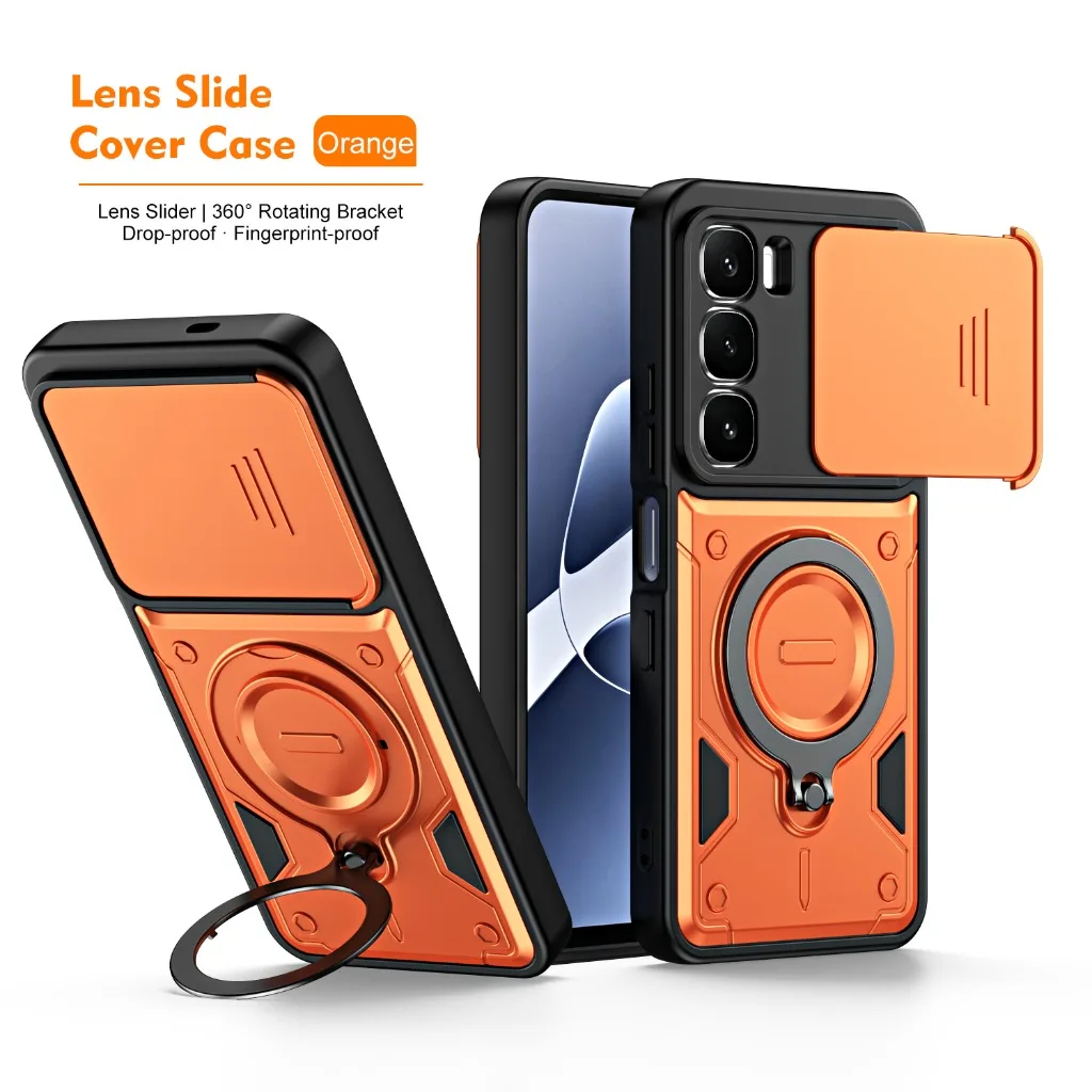 Enhanced Shockproof Phone Case with Slide Camera Cover and 360° Rotatable Ring Holder Kickstand