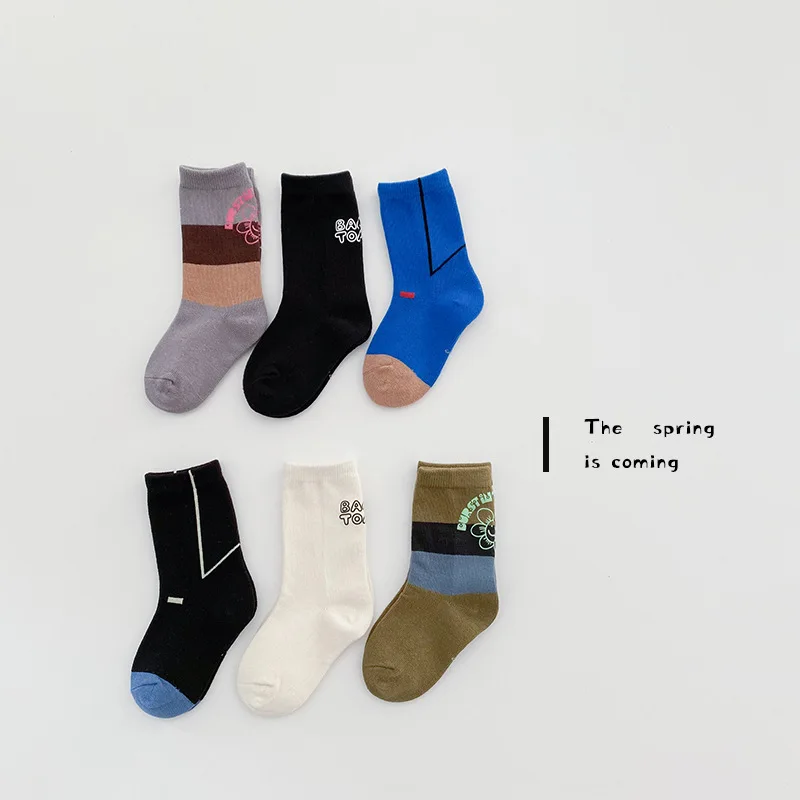 6 Pairs Children Cotton Socks Spring Summer Cartoon Print Baby Boys Girls Kids Colorful Footwear |