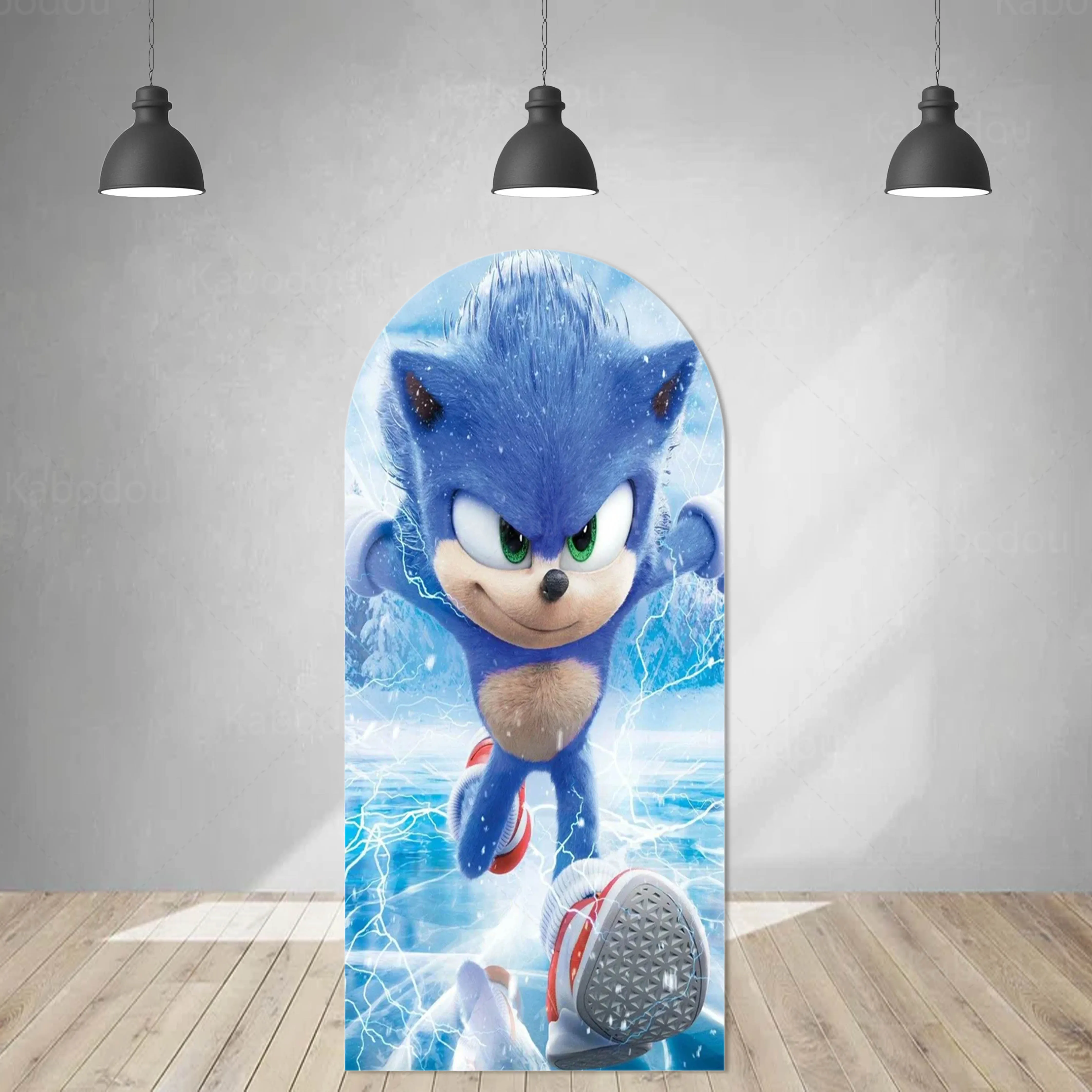 thumbnail image 1 of Arco de fondo azul de Sonics con doble cara de erizo para decoración de fiesta de cumpleaños de niños, fondo para fotografía de baby shower, utilería para estudio, 1 of 4