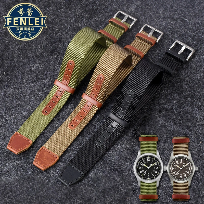 20Mm 22Mm Cinturino In Vera Pelle Di Nylon Intrecciato Per Hamilton Khaki Green Field Watch H69439931 441 Rolex Men Outdoor Sport Watchband