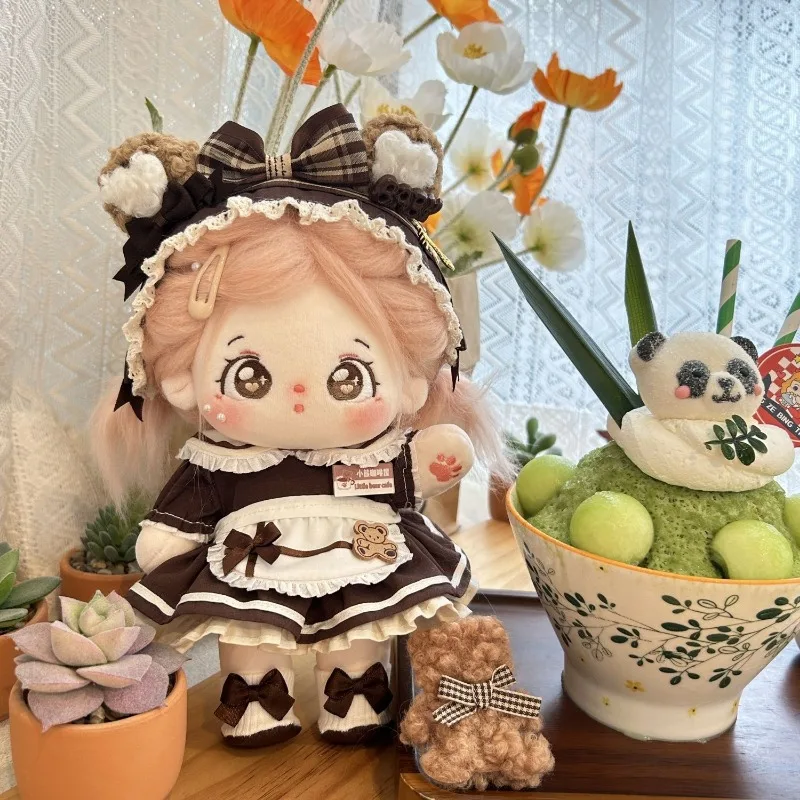 

New Handmade Little Bear Cafe 6pc Doll Clothes 20cm No Attribute Cute Maid Dress Headband Apron Shoes No Doll