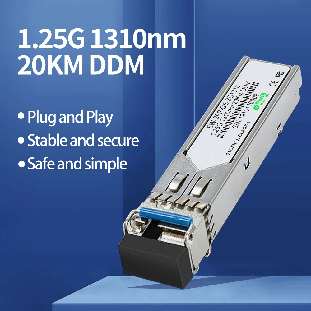 1.25G BIDI LC Connector Transceiver WDM SFP Module Gigabit Single Mode Fiber Optical Ethernet Compatible with Cisco/Huawei