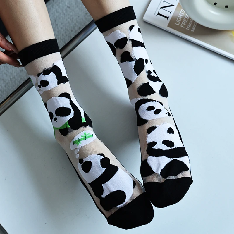 

Cartoon Panda Mesh Socks Cute & Lightweight Unisex Mid-calf Socks Glass Fiber Crystal AB Socks