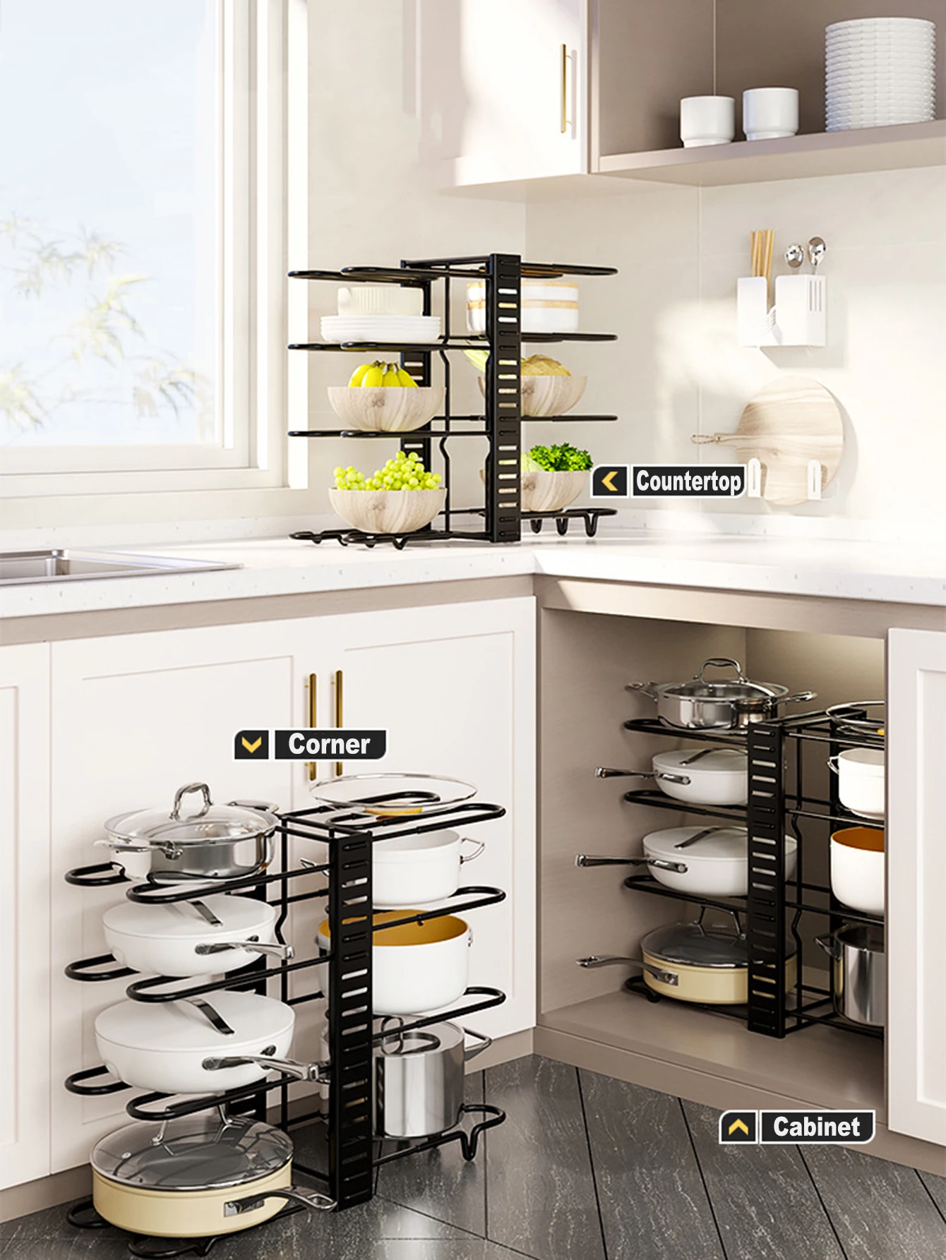 

Kitchen Shelf Organizer Multi-layer Pots Pans Rack Cabinet Bowl Storage Holder Countertop Household Accessories Kitchen Items