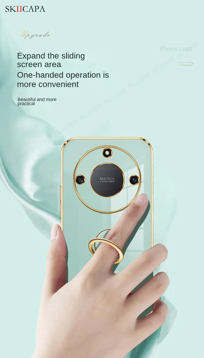 Electroplate Silicone Lanyard Phone Case with Ring Holder and Stand Feature
