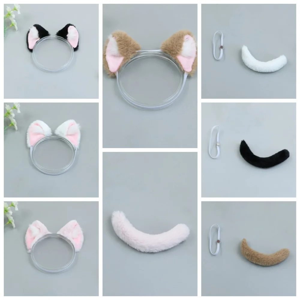 Stuffed Toys Headband 20cm Headwear Cat Ear Hairy Tail Cat Ears Tail Hair Decor Cute Cotton Animal Ear Dolls Accessories