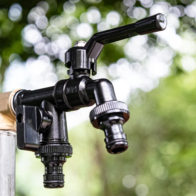 Garden Bibcocks Outdoor Garden Brass Water Faucet Tap Anti-Freeze Bibcocks with Hose Connector Dual Outlet
