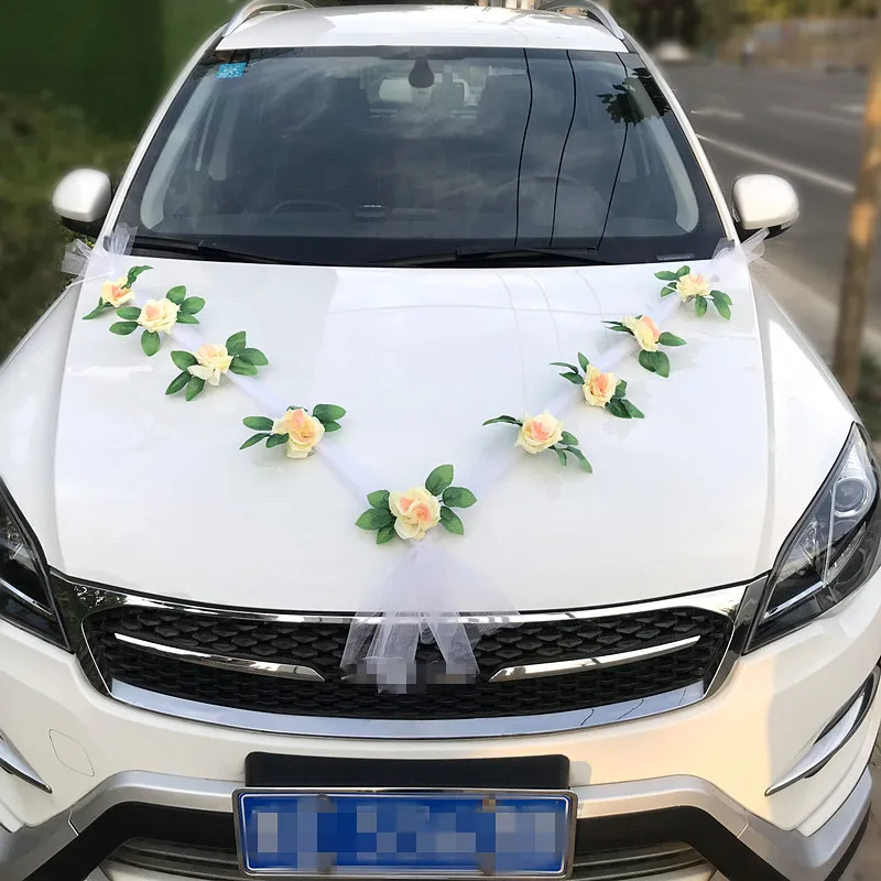 Car Decoration Garland Wedding Bride Couple, Ribbon Bows Set Wedding Decor  - Simulation Rose Flower Artificial Flowers Set Party Events Accessories