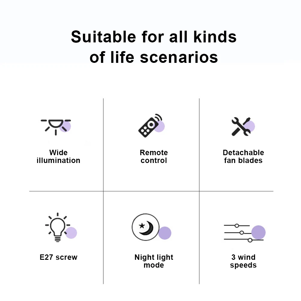 2 In 1 Hanging Fan with LED Light 3 Gears Silent Ceiling Fan Dimmable Electric Cordless Fan for Dining Room Bedroom Living Room