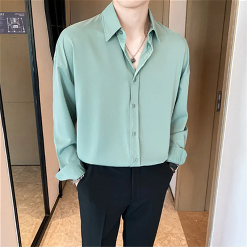 

Streetwear Boys Blouse Oversize Shirt Men Long Sleeve Loose Shirt White Solid Color Social Japan Designer Mens Clothing Autumn