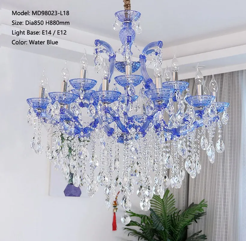

Meerosee Maria Theresa Crystal Chandelier Light Luxury Modern Blue Pendant lamp for living room Lobby Stair Hallway Hotel