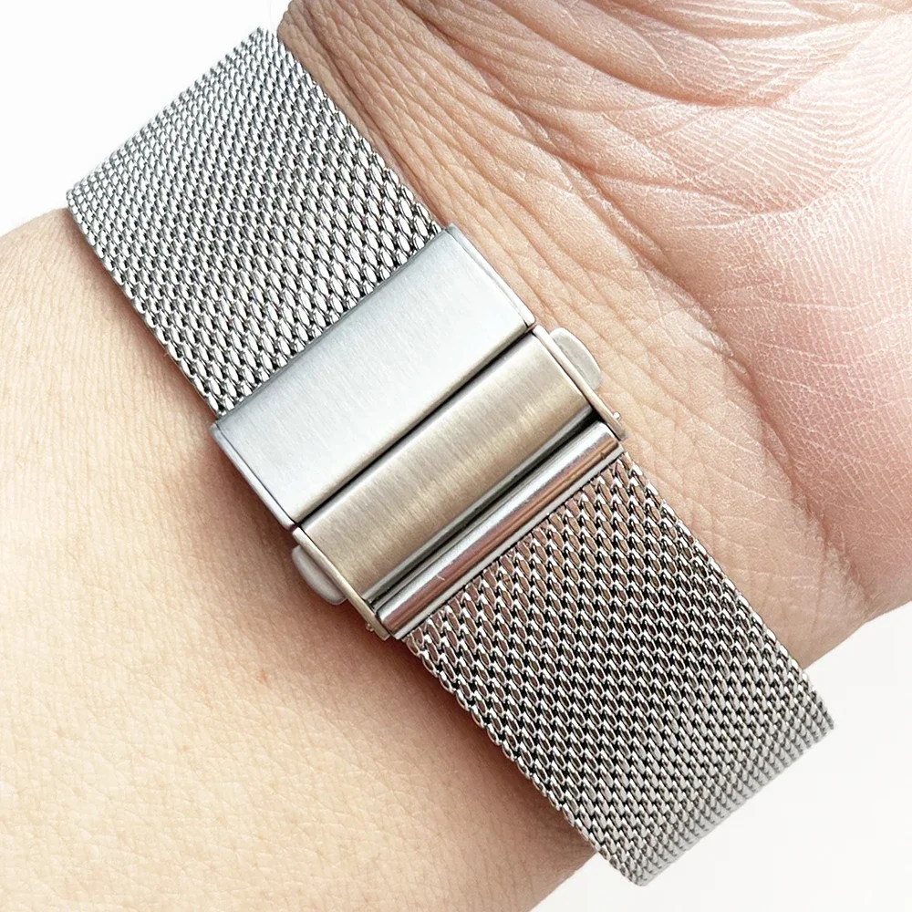 Elegant Milanese Loop Stainless Steel Watch Band with Double Press Folding Buckle