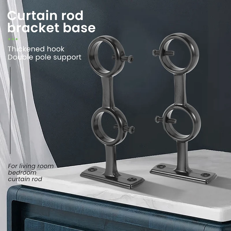 Curtain Rod Bracket 2Pcs Double Curtain Rod Holder Double Brackets Hooks for Living Room Bedroom Rods curtain rod