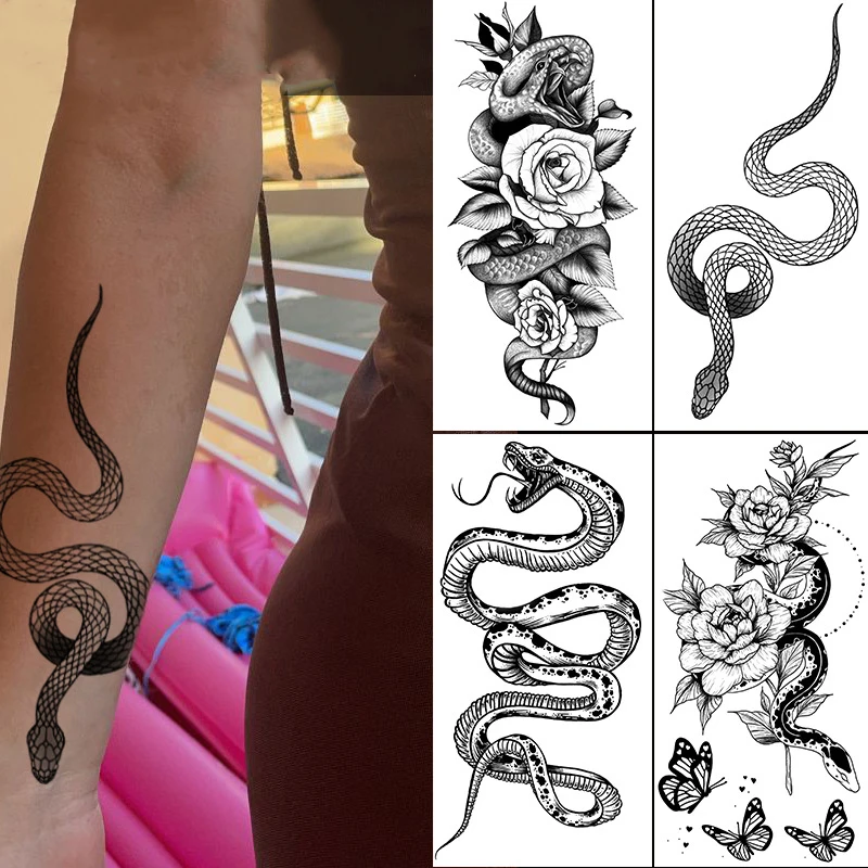 

Body Art Tattoo Stickers Black White Sketch Snake Wolf Lion Animal Waterproof Temporary Tattoo