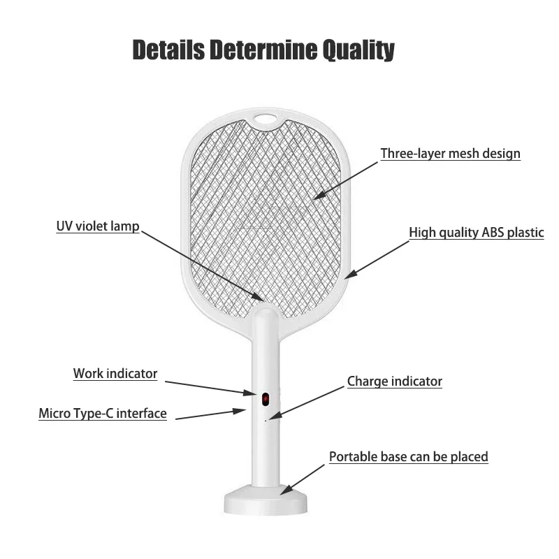 Upgraded 3000V Mosquito Swatter with TYPE-C Charging, 3 in 1 Electric Mosquito Swatter, Mosquito Killer Lamp images - 6